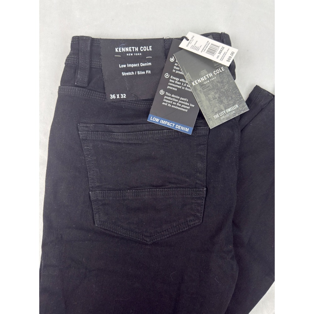Kenneth Cole Low Impact Denim Jeans Mens 36x32 Black Slim Fit Stretch New $69